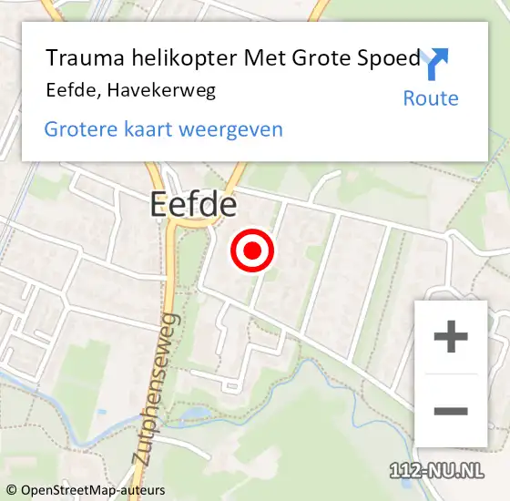 Locatie op kaart van de 112 melding: Trauma helikopter Met Grote Spoed Naar Eefde, Havekerweg op 12 september 2021 15:37