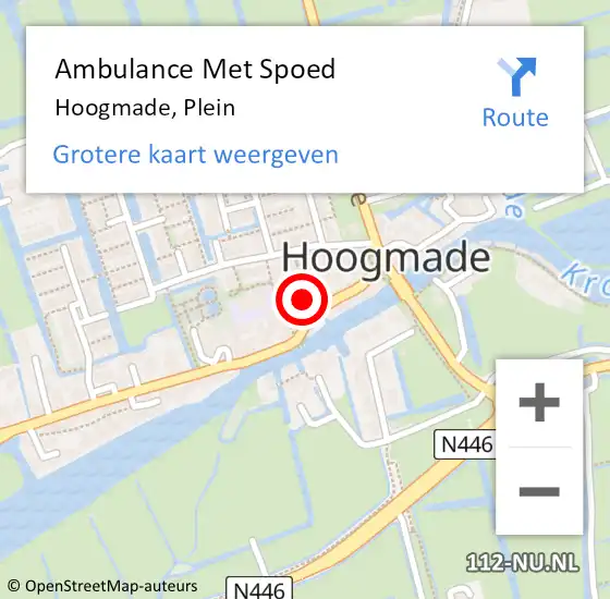 Locatie op kaart van de 112 melding: Ambulance Met Spoed Naar Hoogmade, Plein op 12 september 2021 15:56