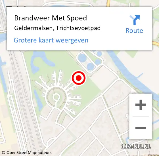 Locatie op kaart van de 112 melding: Brandweer Met Spoed Naar Geldermalsen, Trichtsevoetpad op 12 september 2021 15:59