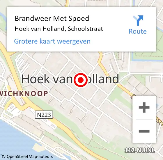 Locatie op kaart van de 112 melding: Brandweer Met Spoed Naar Hoek van Holland, Schoolstraat op 12 september 2021 16:06