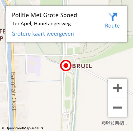 Locatie op kaart van de 112 melding: Politie Met Grote Spoed Naar Ter Apel, Hanetangerweg op 12 september 2021 16:22