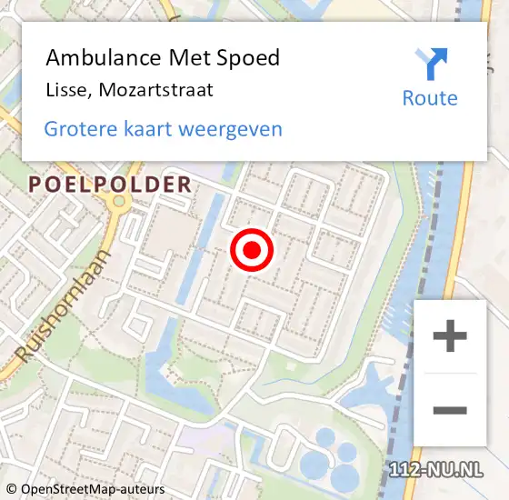 Locatie op kaart van de 112 melding: Ambulance Met Spoed Naar Lisse, Mozartstraat op 12 september 2021 16:26