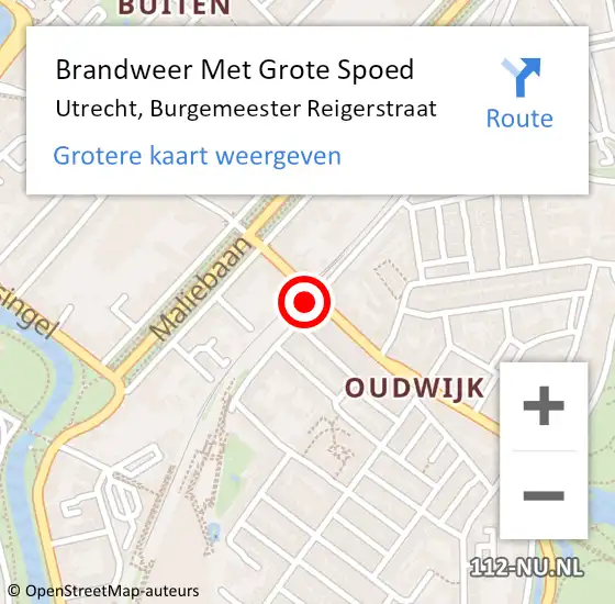 Locatie op kaart van de 112 melding: Brandweer Met Grote Spoed Naar Utrecht, Burgemeester Reigerstraat op 12 september 2021 16:40