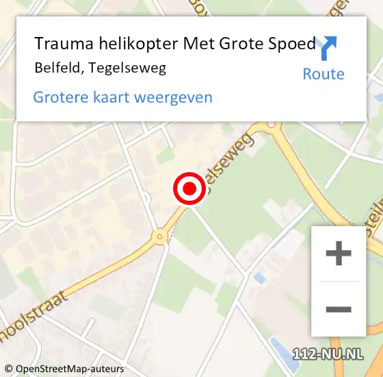 Locatie op kaart van de 112 melding: Trauma helikopter Met Grote Spoed Naar Belfeld, Tegelseweg op 12 september 2021 16:42