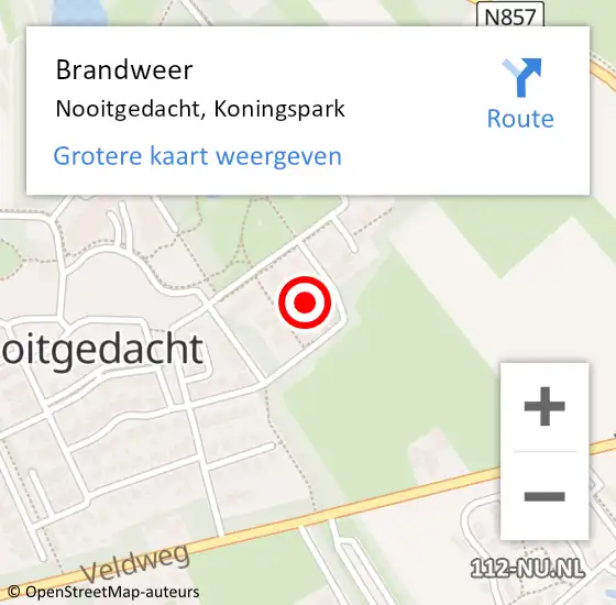 Locatie op kaart van de 112 melding: Brandweer Nooitgedacht, Koningspark op 12 september 2021 16:52