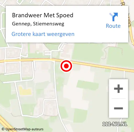 Locatie op kaart van de 112 melding: Brandweer Met Spoed Naar Gennep, Stiemensweg op 12 september 2021 17:18