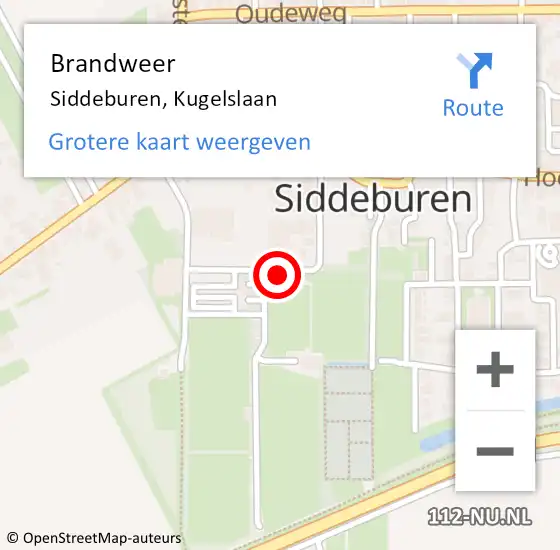 Locatie op kaart van de 112 melding: Brandweer Siddeburen, Kugelslaan op 12 september 2021 17:27