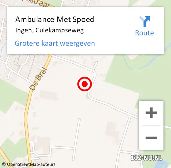 Locatie op kaart van de 112 melding: Ambulance Met Spoed Naar Ingen, Culekampseweg op 12 september 2021 17:29