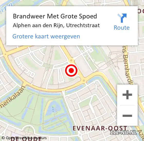Locatie op kaart van de 112 melding: Brandweer Met Grote Spoed Naar Alphen aan den Rijn, Utrechtstraat op 12 september 2021 17:42