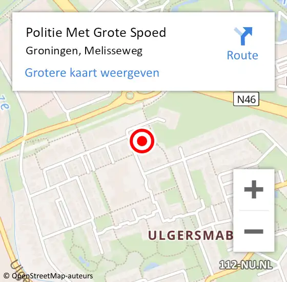 Locatie op kaart van de 112 melding: Politie Met Grote Spoed Naar Groningen, Melisseweg op 12 september 2021 18:00