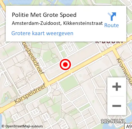 Locatie op kaart van de 112 melding: Politie Met Grote Spoed Naar Amsterdam-Zuidoost, Kikkensteinstraat op 12 september 2021 18:13