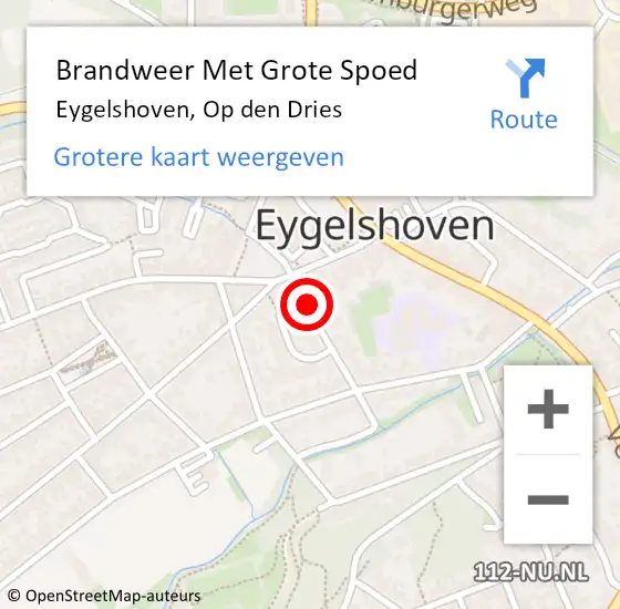 Locatie op kaart van de 112 melding: Brandweer Met Grote Spoed Naar Eygelshoven, Op den Dries op 12 september 2021 18:41
