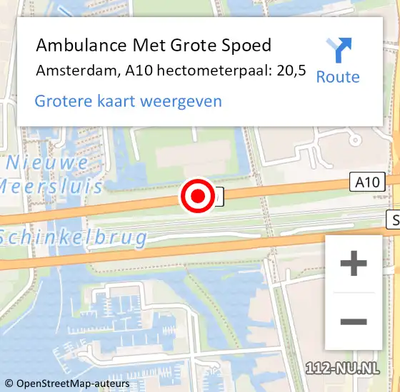 Locatie op kaart van de 112 melding: Ambulance Met Grote Spoed Naar Amsterdam, A10 hectometerpaal: 20,5 op 12 september 2021 18:43