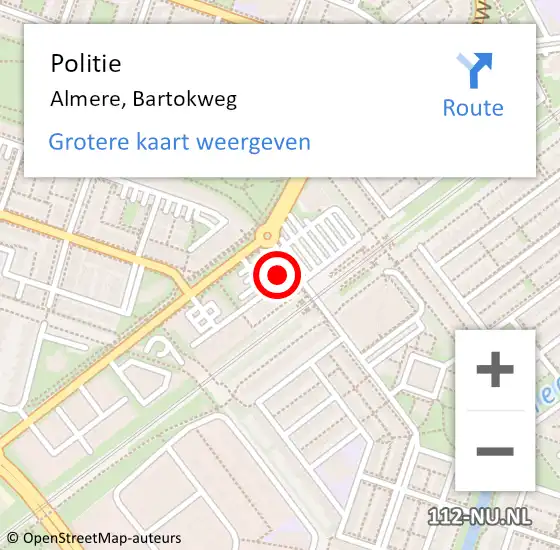 Locatie op kaart van de 112 melding: Politie Almere, Bartokweg op 12 september 2021 18:55