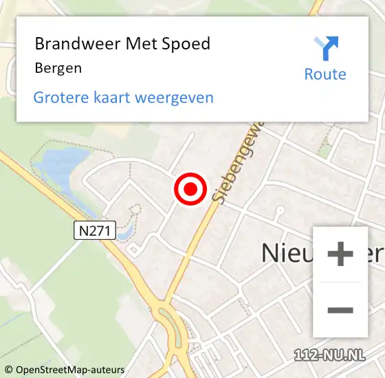 Locatie op kaart van de 112 melding: Brandweer Met Spoed Naar Bergen op 12 september 2021 19:04