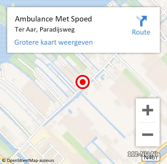 Locatie op kaart van de 112 melding: Ambulance Met Spoed Naar Ter Aar, Paradijsweg op 22 juni 2014 19:23