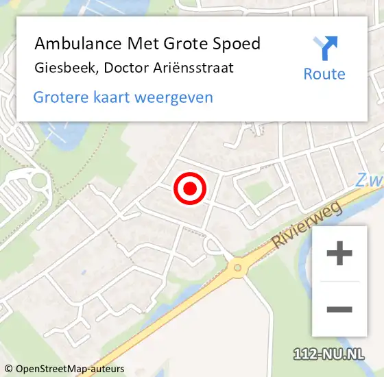 Locatie op kaart van de 112 melding: Ambulance Met Grote Spoed Naar Giesbeek, Doctor Ariënsstraat op 12 september 2021 20:49