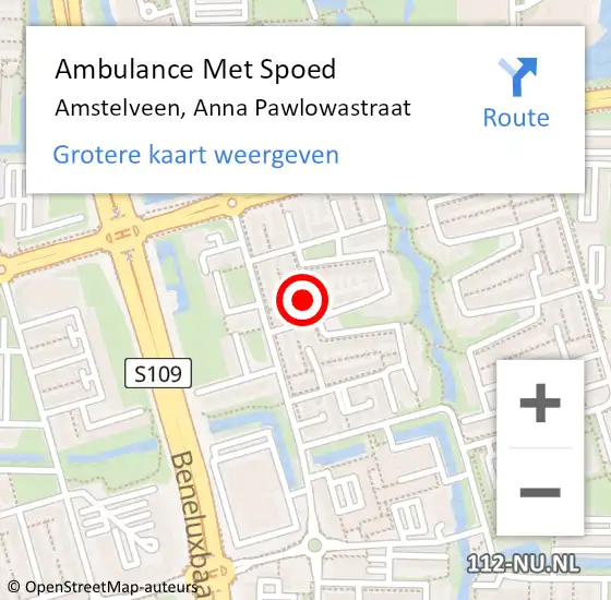 Locatie op kaart van de 112 melding: Ambulance Met Spoed Naar Amstelveen, Anna Pawlowastraat op 12 september 2021 22:07