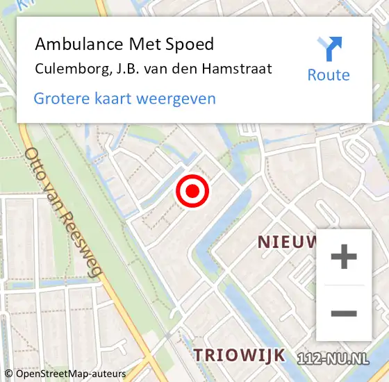 Locatie op kaart van de 112 melding: Ambulance Met Spoed Naar Culemborg, J.B. van den Hamstraat op 12 september 2021 22:39