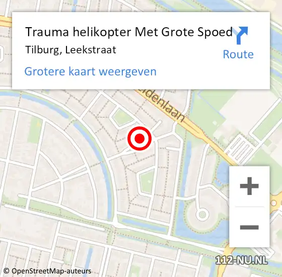 Locatie op kaart van de 112 melding: Trauma helikopter Met Grote Spoed Naar Tilburg, Leekstraat op 12 september 2021 22:42