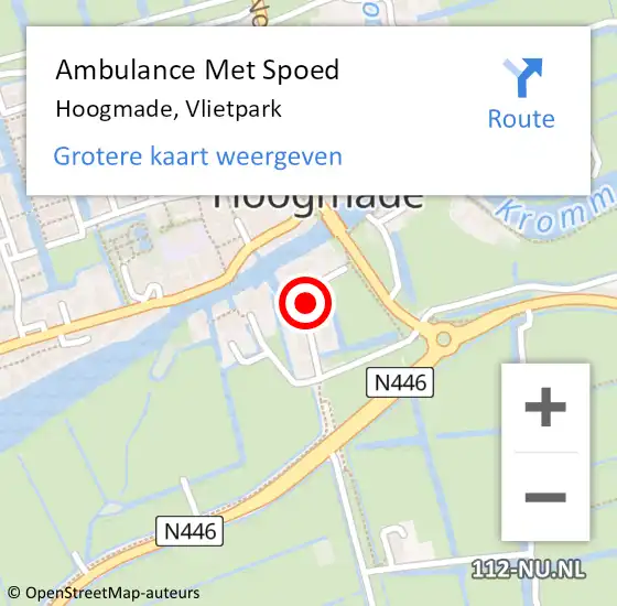Locatie op kaart van de 112 melding: Ambulance Met Spoed Naar Hoogmade, Vlietpark op 12 september 2021 22:59