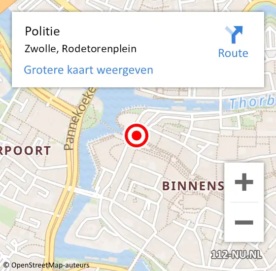 Locatie op kaart van de 112 melding: Politie Zwolle, Rodetorenplein op 12 september 2021 23:52