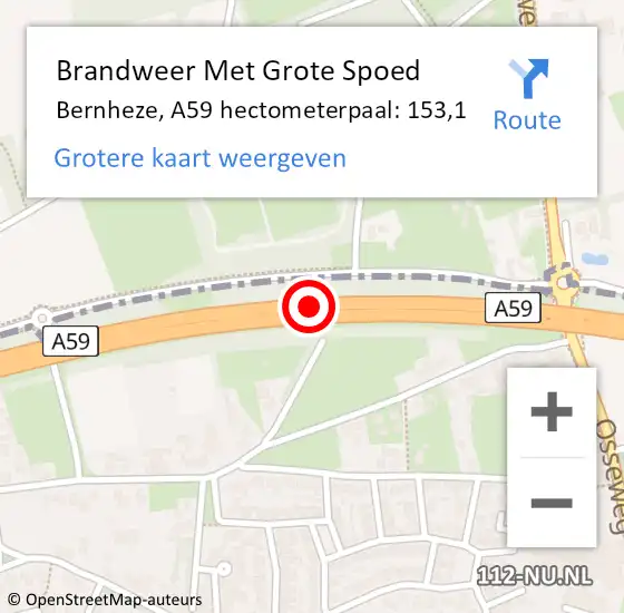 Locatie op kaart van de 112 melding: Brandweer Met Grote Spoed Naar Bernheze, A59 hectometerpaal: 153,1 op 13 september 2021 00:16