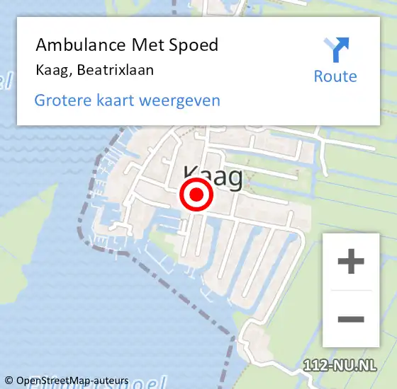 Locatie op kaart van de 112 melding: Ambulance Met Spoed Naar Kaag, Beatrixlaan op 22 juni 2014 19:49