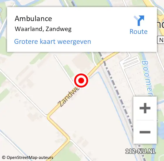 Locatie op kaart van de 112 melding: Ambulance Waarland, Zandweg op 13 september 2021 00:32