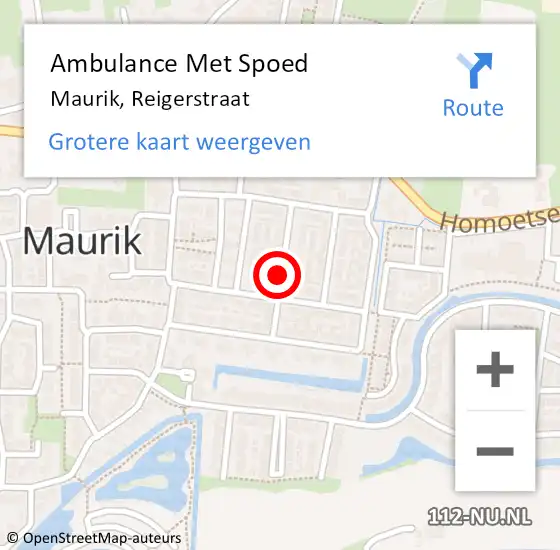 Locatie op kaart van de 112 melding: Ambulance Met Spoed Naar Maurik, Reigerstraat op 13 september 2021 00:38