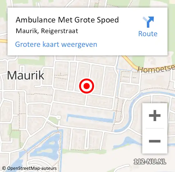 Locatie op kaart van de 112 melding: Ambulance Met Grote Spoed Naar Maurik, Reigerstraat op 13 september 2021 00:39
