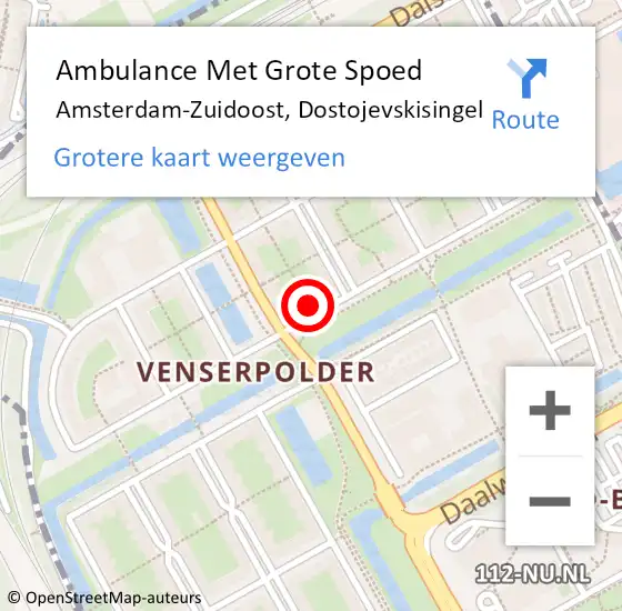 Locatie op kaart van de 112 melding: Ambulance Met Grote Spoed Naar Amsterdam-Zuidoost, Dostojevskisingel op 13 september 2021 00:46