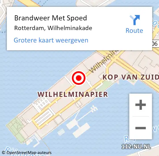 Locatie op kaart van de 112 melding: Brandweer Met Spoed Naar Rotterdam, Wilhelminakade op 13 september 2021 02:55