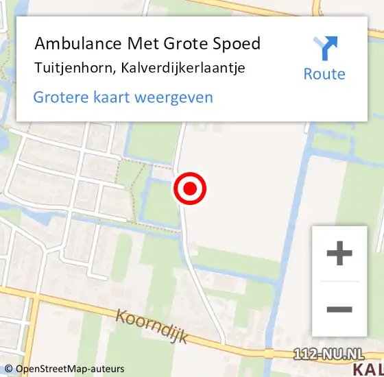 Locatie op kaart van de 112 melding: Ambulance Met Grote Spoed Naar Tuitjenhorn, Kalverdijkerlaantje op 13 september 2021 04:06