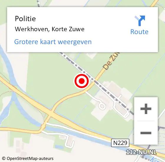 Locatie op kaart van de 112 melding: Politie Werkhoven, Korte Zuwe op 13 september 2021 06:41