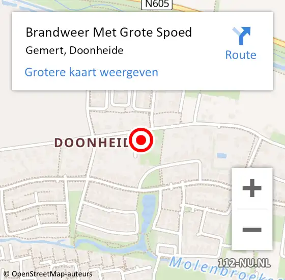 Locatie op kaart van de 112 melding: Brandweer Met Grote Spoed Naar Gemert, Doonheide op 13 september 2021 06:48