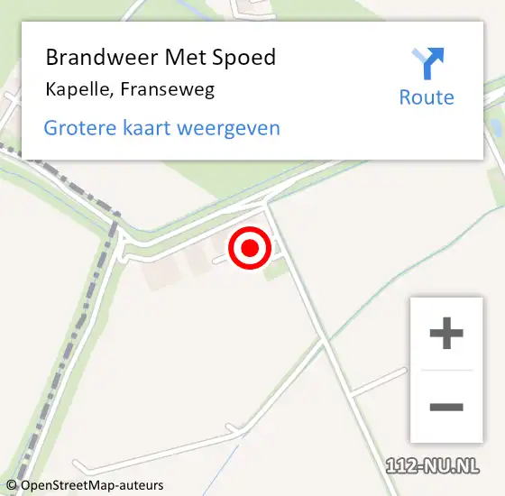 Locatie op kaart van de 112 melding: Brandweer Met Spoed Naar Kapelle, Franseweg op 13 september 2021 07:18