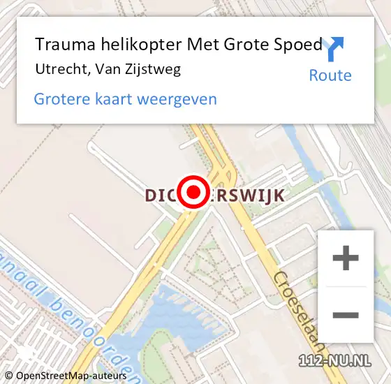 Locatie op kaart van de 112 melding: Trauma helikopter Met Grote Spoed Naar Utrecht, Van Zijstweg op 13 september 2021 08:28