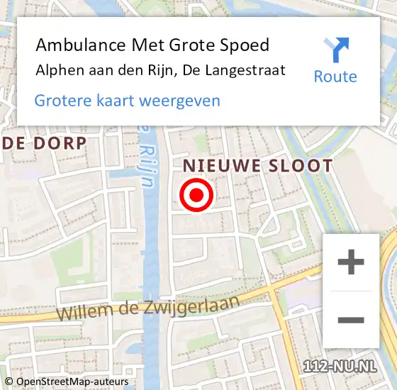 Locatie op kaart van de 112 melding: Ambulance Met Grote Spoed Naar Alphen aan den Rijn, De Langestraat op 13 september 2021 08:29