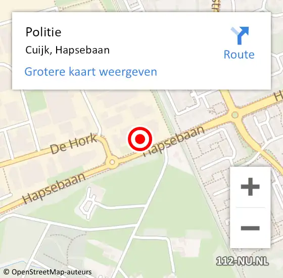 Locatie op kaart van de 112 melding: Politie Cuijk, Hapsebaan op 13 september 2021 08:50