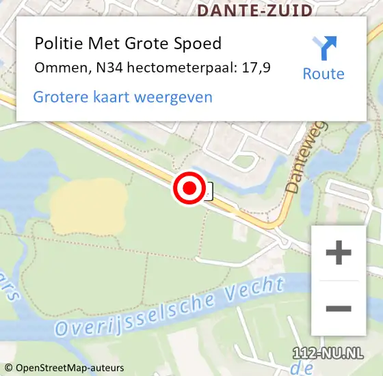 Locatie op kaart van de 112 melding: Politie Met Grote Spoed Naar Ommen, N34 hectometerpaal: 17,9 op 13 september 2021 09:29