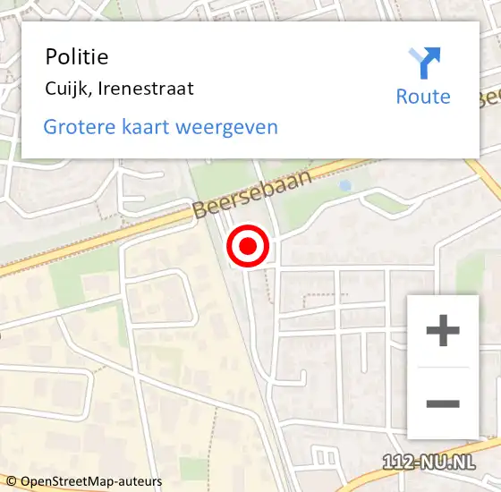 Locatie op kaart van de 112 melding: Politie Cuijk, Irenestraat op 13 september 2021 09:32