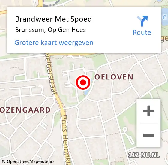 Locatie op kaart van de 112 melding: Brandweer Met Spoed Naar Brunssum, Op Gen Hoes op 13 september 2021 10:46