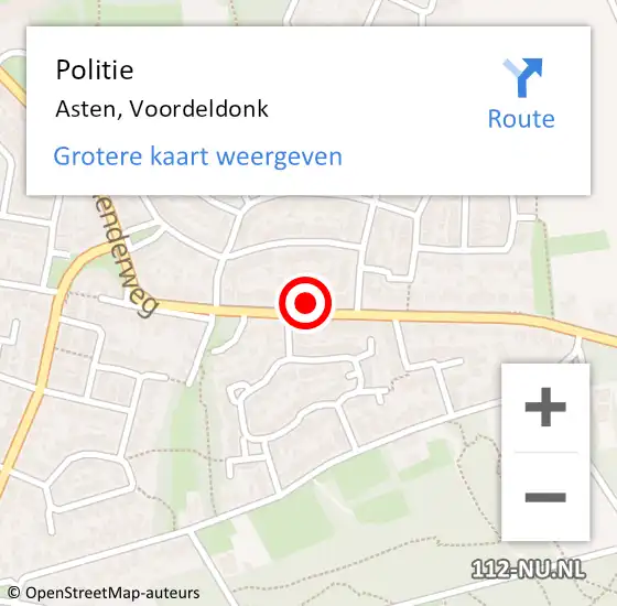 Locatie op kaart van de 112 melding: Politie Asten, Voordeldonk op 13 september 2021 10:50