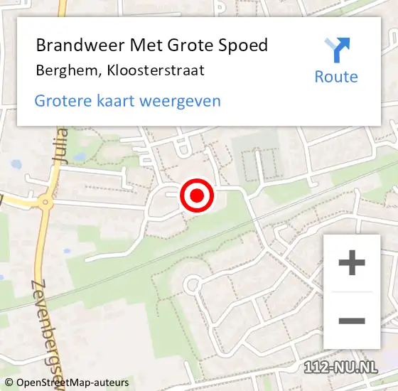 Locatie op kaart van de 112 melding: Brandweer Met Grote Spoed Naar Berghem, Kloosterstraat op 13 september 2021 10:57