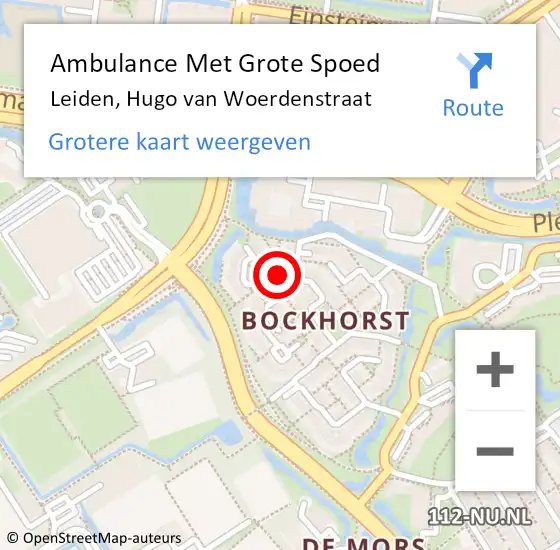 Locatie op kaart van de 112 melding: Ambulance Met Grote Spoed Naar Leiden, Hugo van Woerdenstraat op 13 september 2021 11:49