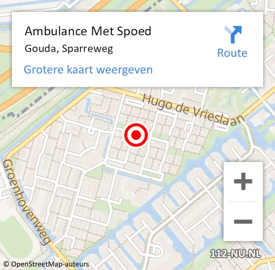 Locatie op kaart van de 112 melding: Ambulance Met Spoed Naar Gouda, Sparreweg op 13 september 2021 12:04