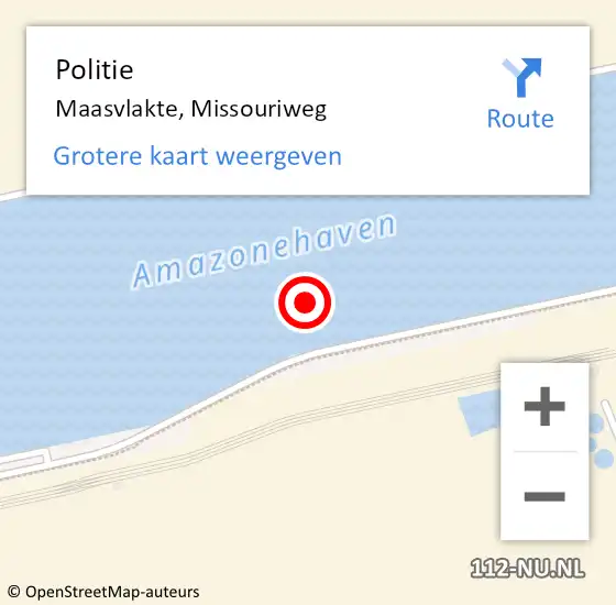 Locatie op kaart van de 112 melding: Politie Maasvlakte, Missouriweg op 13 september 2021 12:05