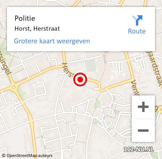 Locatie op kaart van de 112 melding: Politie Horst, Herstraat op 13 september 2021 12:05