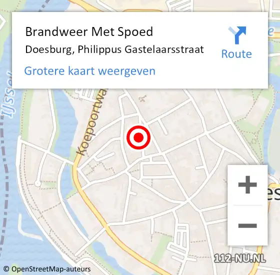 Locatie op kaart van de 112 melding: Brandweer Met Spoed Naar Doesburg, Philippus Gastelaarsstraat op 13 september 2021 12:06